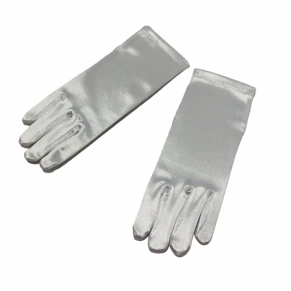 VINTAGE (Big Kids) Satin Gloves Stretchy Silver 1990's Deadstock E42